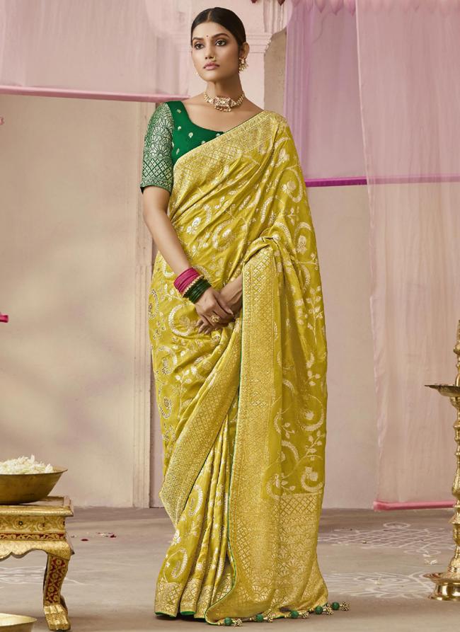 Dola Silk Yellow Wedding Wear Weaving Saree